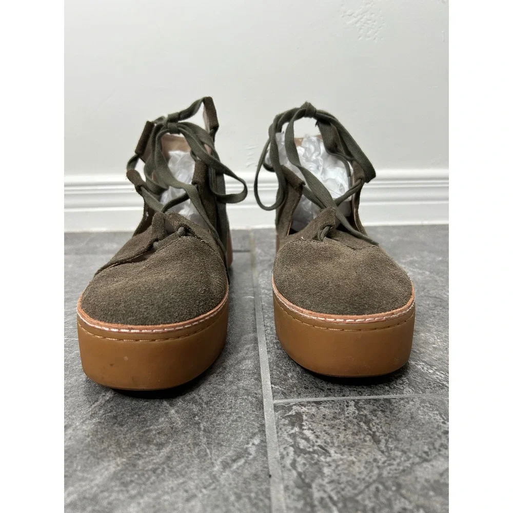 Anthropologie M4D3 Platform Gladiator Ankle Shoe Size 9 Olive Brown Suede Fall